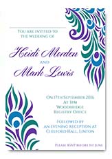 Peacock Feather Purple Teal Blue Green Wedding Invitations Evening Invites Save The Dates Personalised Cream Vintage Shabby Chic Hearts Birds Love